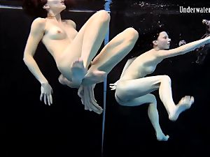 two ladies swim and get bare beautiful